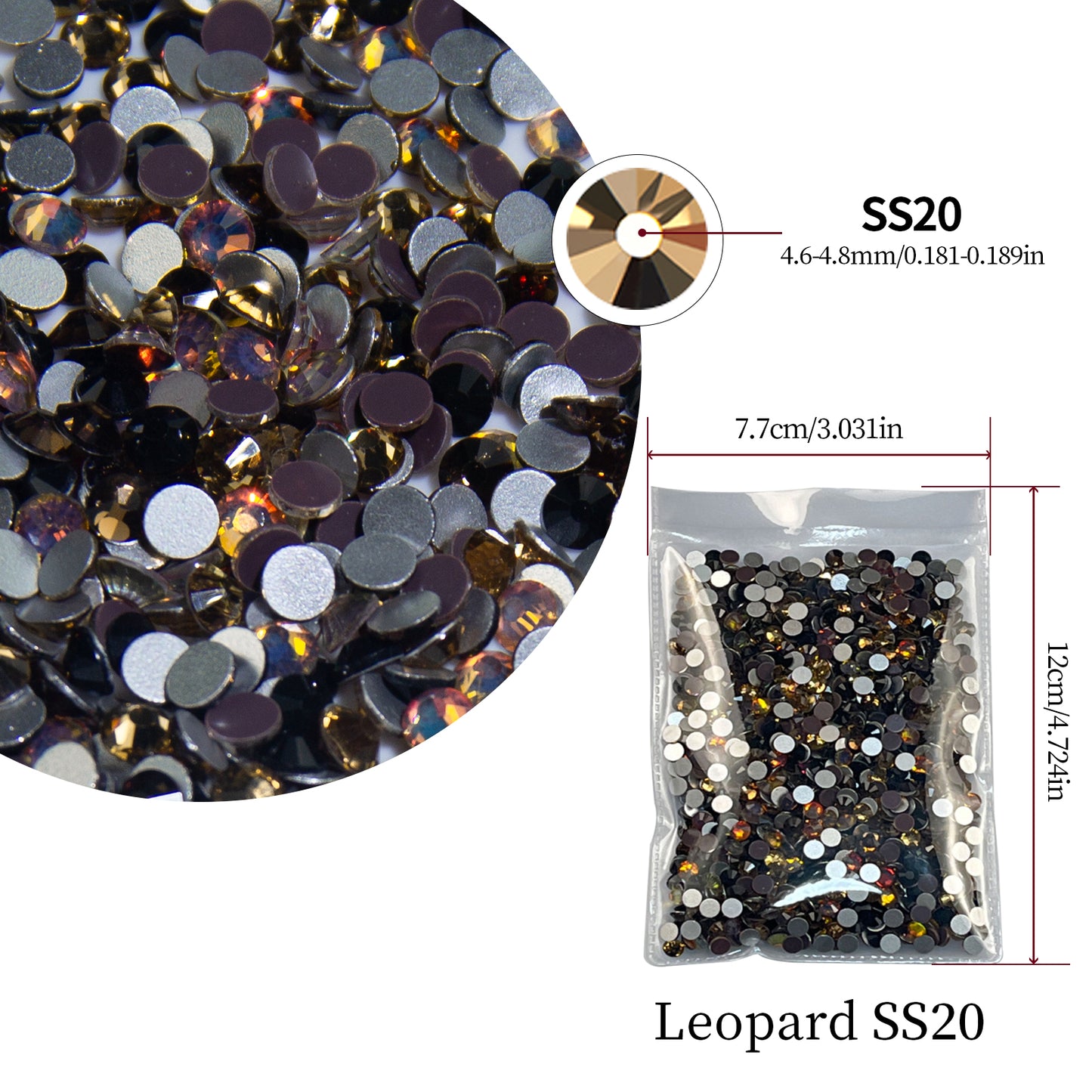 #M2 Leopard Mix Glass Flat Back Rhinestones 1440pcs