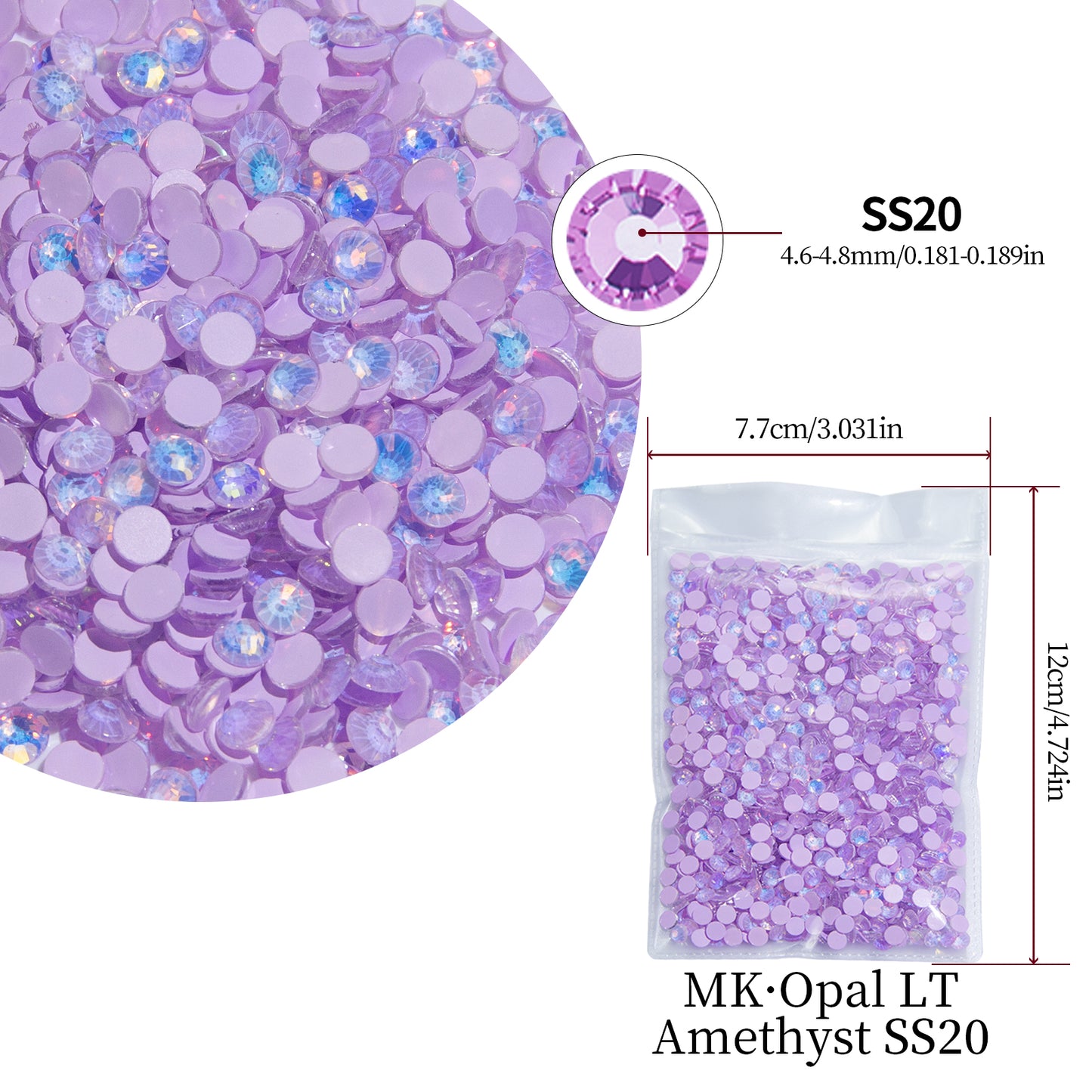 #164 MK Opal LT Amethyst Glass Flat Back Rhinestones 1440pcs