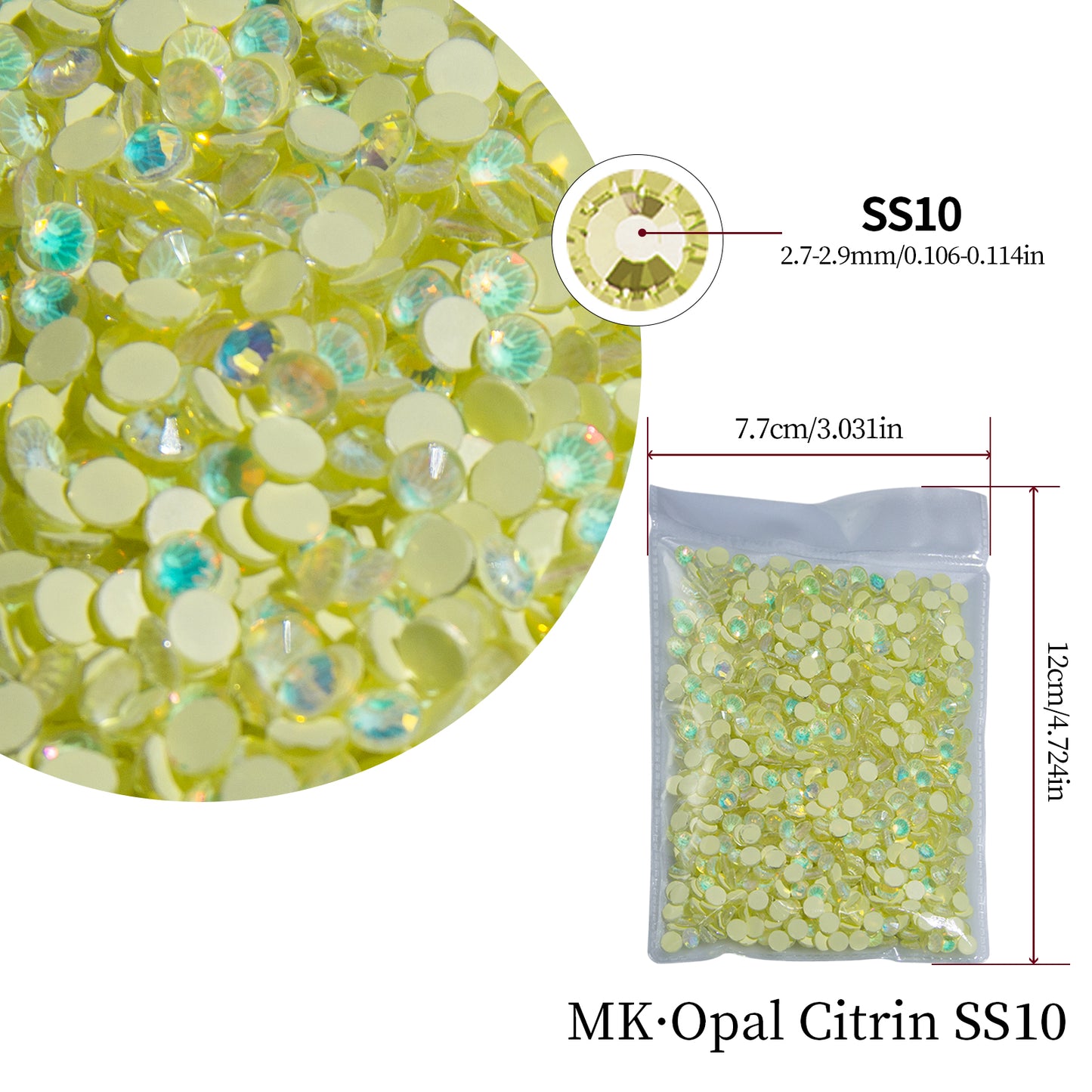 #163 MK Opal Citrin Glass Flat Back Rhinestones 1440pcs